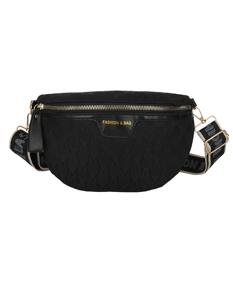 

Letter Pattern Fanny Pack Zipper Design Crossbody Bag, Black