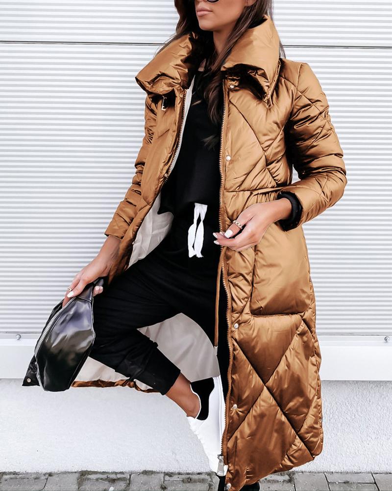 

Long Sleeve Zip Up Puffer Coat, Brown