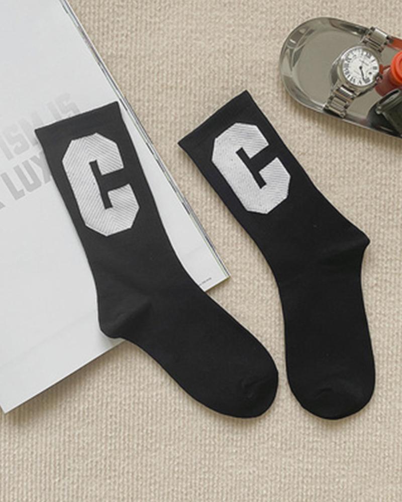 

1Pair Letter Pattern Warm Socks, Black