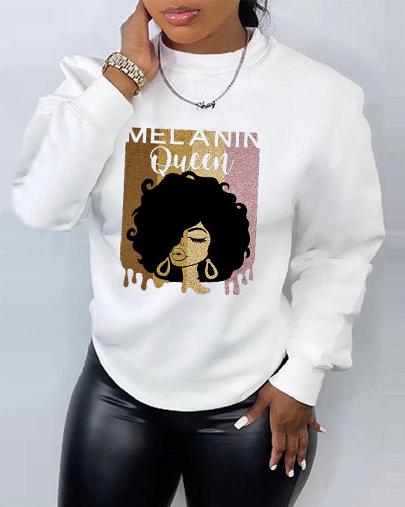 

Plus Size Figure Letter Print Long Sleeve Sweatshirt, White