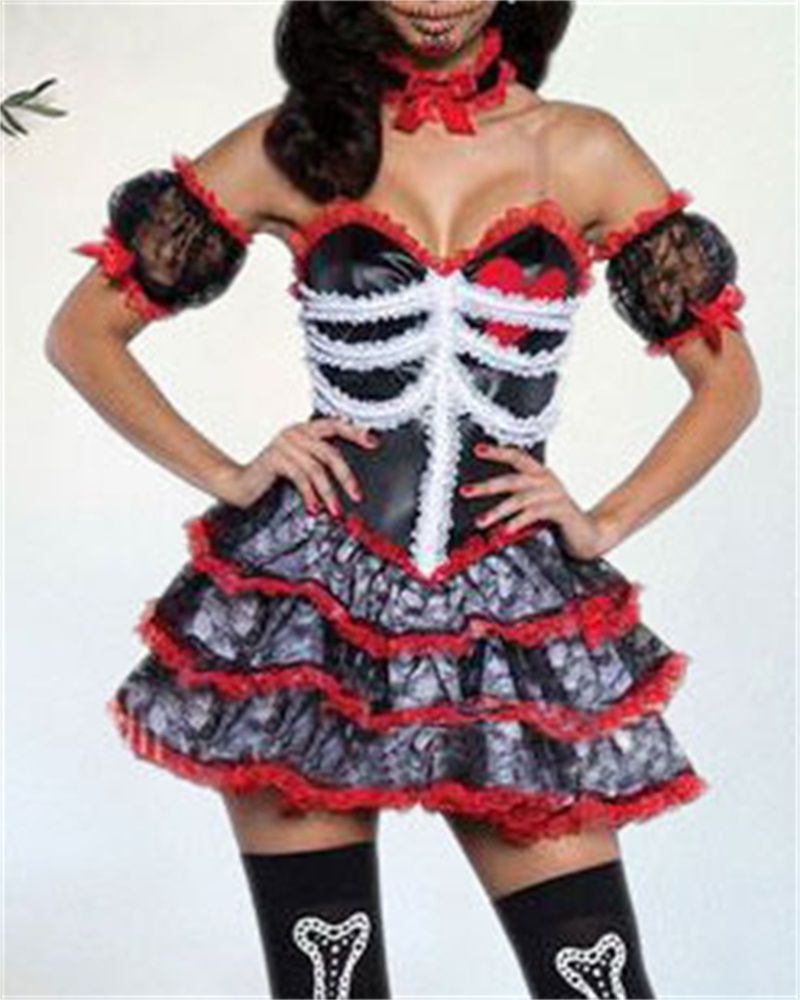 

Halloween Skeleton Costume Set Carnival Party Cosplay, Black