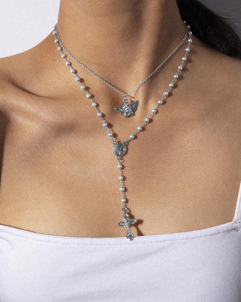 

Cross Angle Decor Layered Necklace, Silver