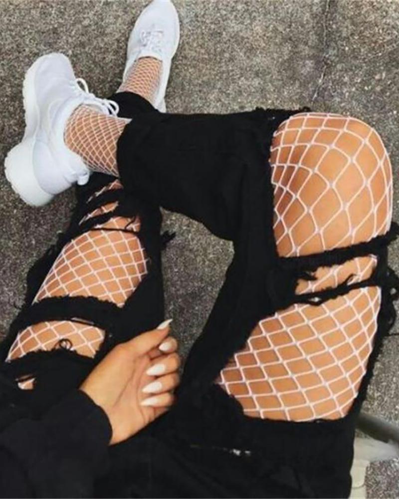 

Fishnet Hollow Out Stockings, White