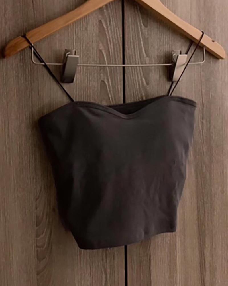 

Spaghetti Strap V Neck Skinny Crop Top, Gray