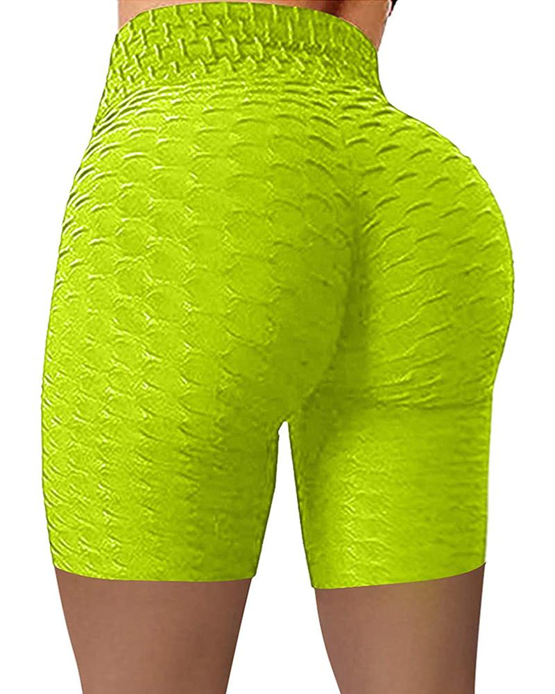 

High Waisted Yoga Leggings Running Sports Fitness Gym Bubble Textured Butt Lifting Shorts, Green