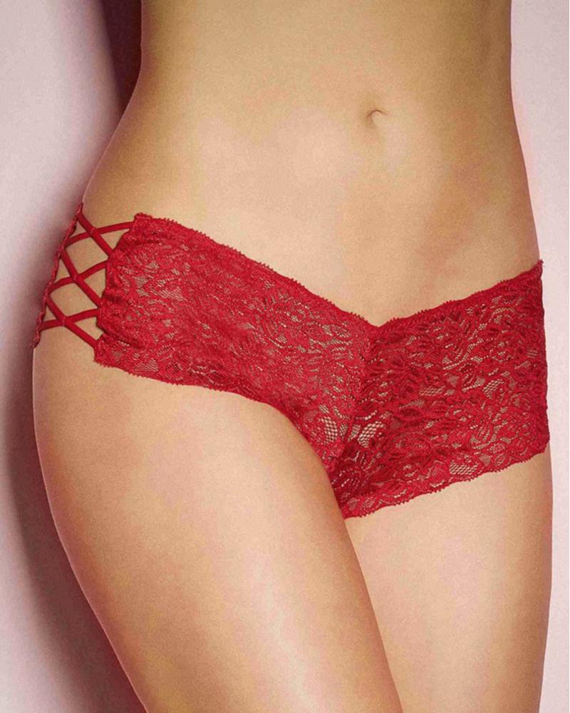 

Side Lace-up Crochet Lace Panty, Wine red