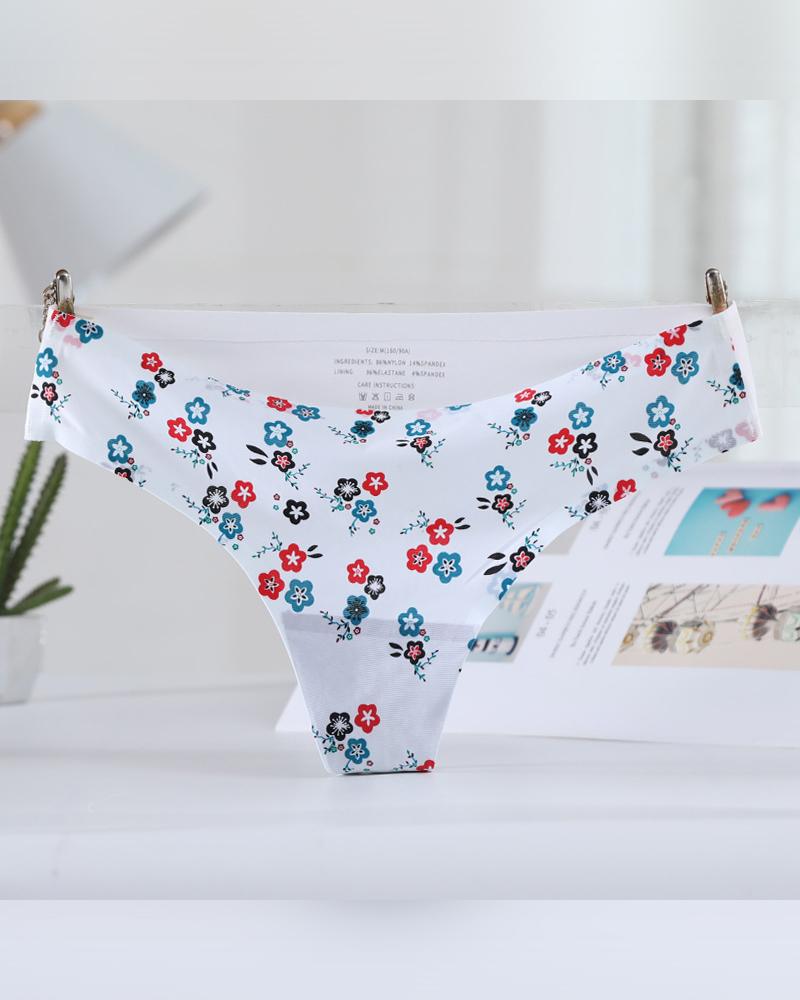 

All Over Print Low Waist Skinny Thong Panties, White