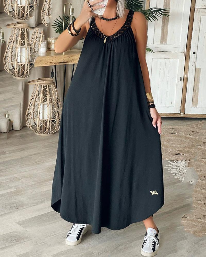 

Lace Patch Ruched Maxi Dress, Black
