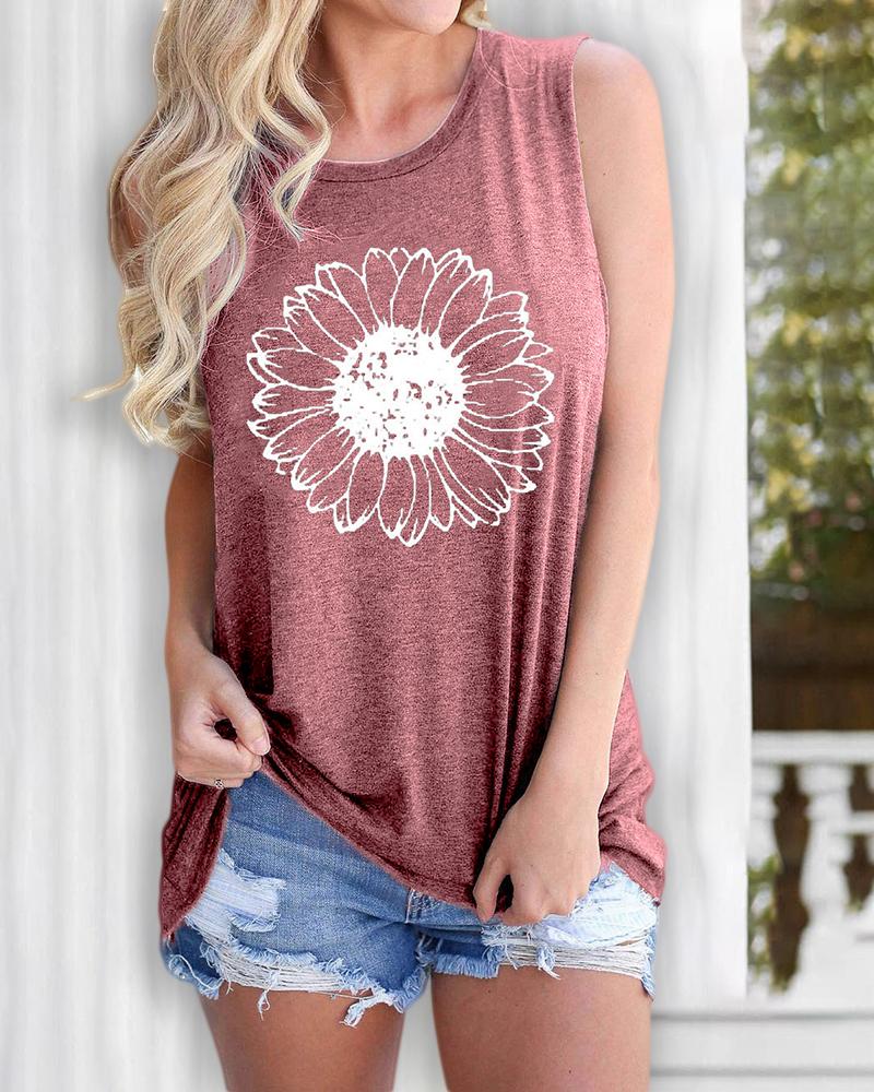 

Daisy Print Casual Tank Women Top, Pink