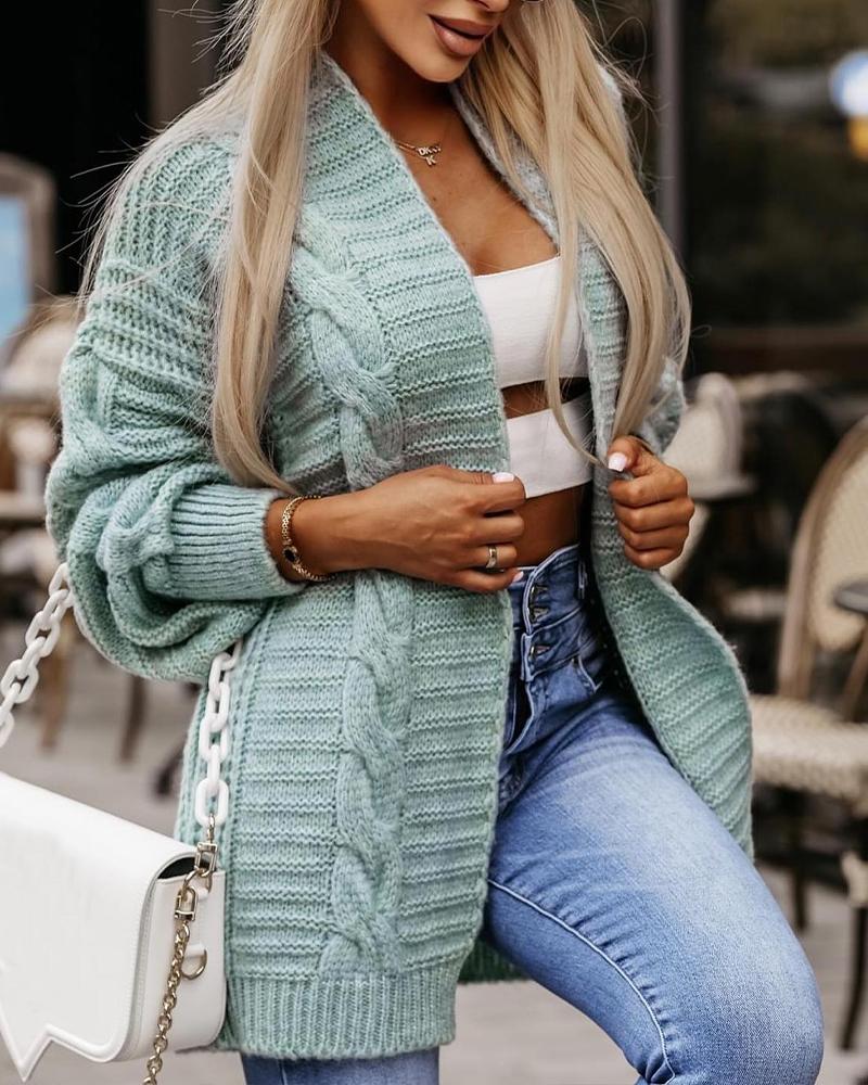 

Braided Lantern Sleeve Work Cardigan, Lighted blue