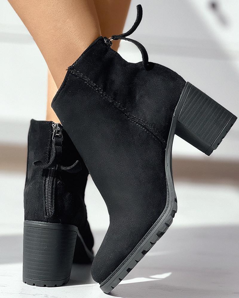 

Zipper Design Vintage Chunky Ankle Boots, Black