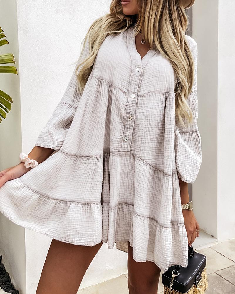 

Ruffles Hem Button Design Casual Dress, Apricot