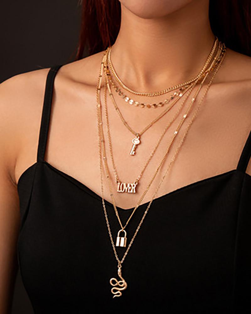 

Snake & Lock & Letter & Key Chain Necklace, Style1