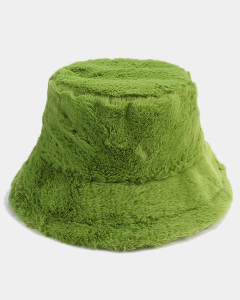 

Fuzzy Winter Thermal Bucket Hat, Green