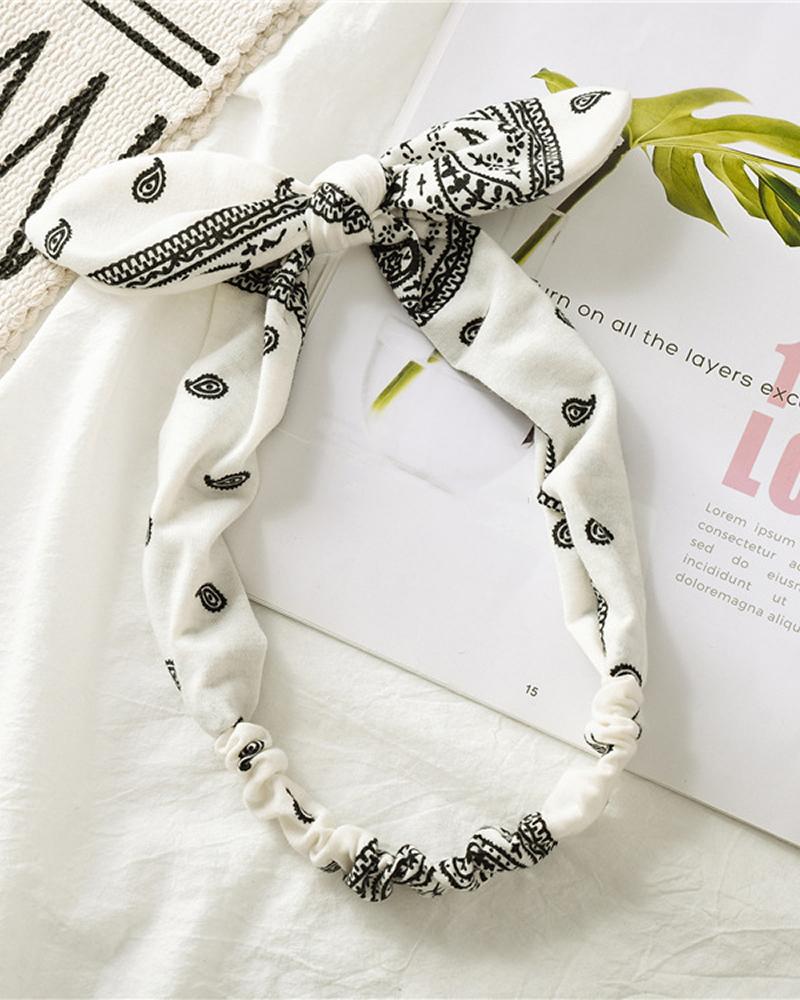 

1pc Paisley Print Elastic Turban Stretch Knotted Bunny Ears Headband, White