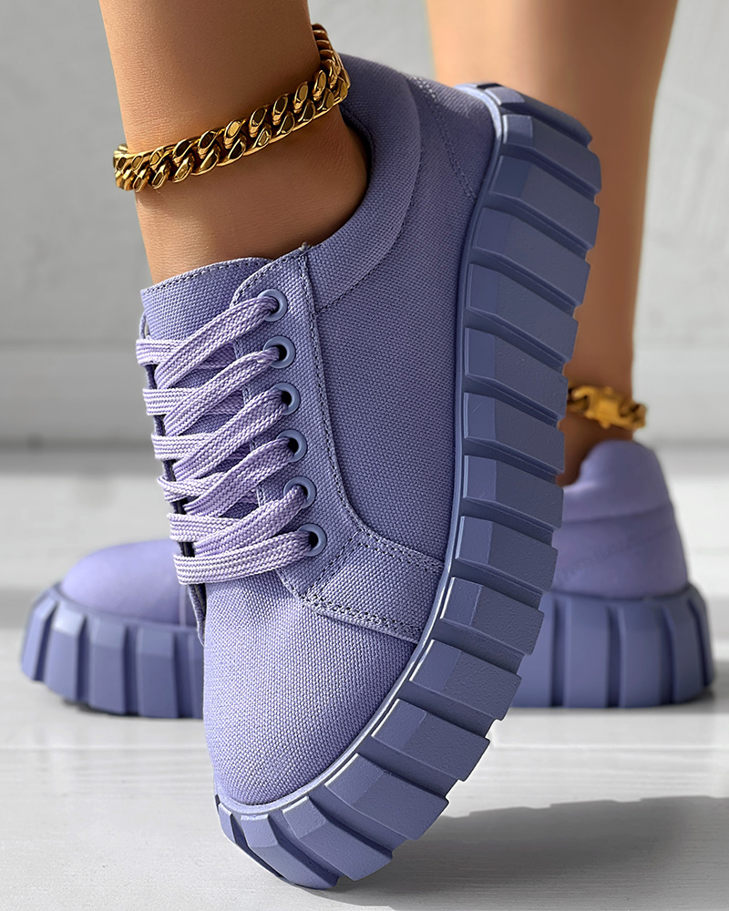 

Eyelet Lace-up Platform Sneakers, Purple