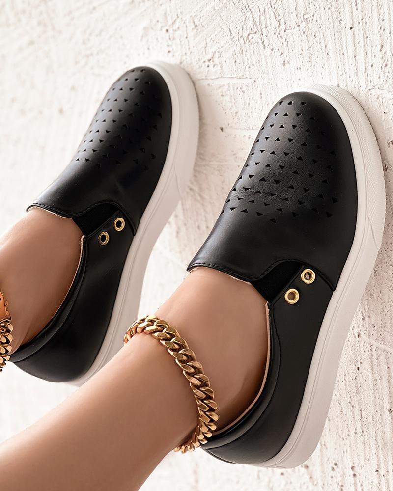 

Hollow Out Eyelet Breathable Slip-On, Black