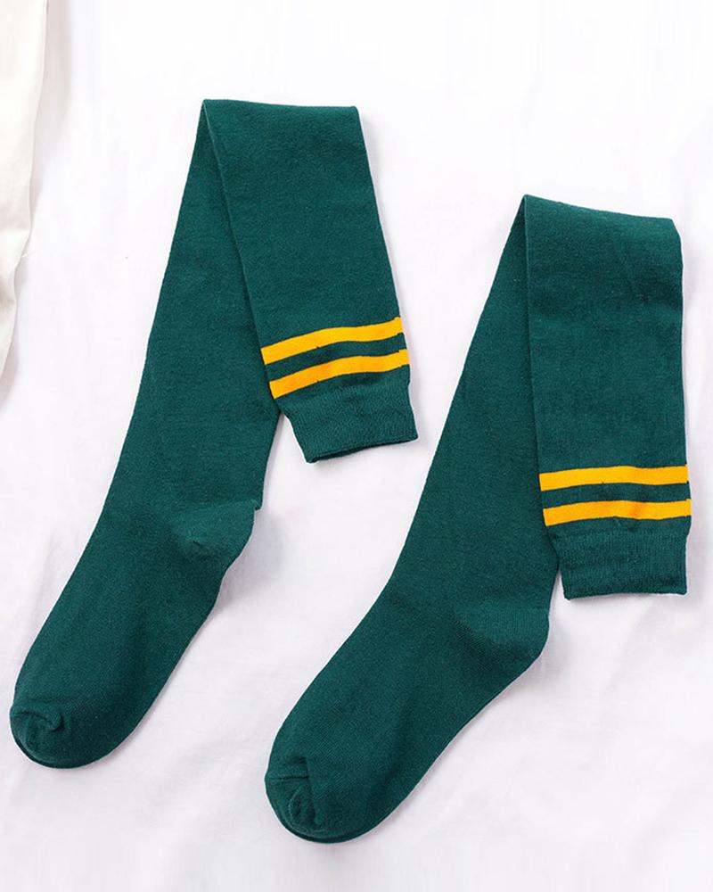 

1Pair Striped Over Knee Socks, Green