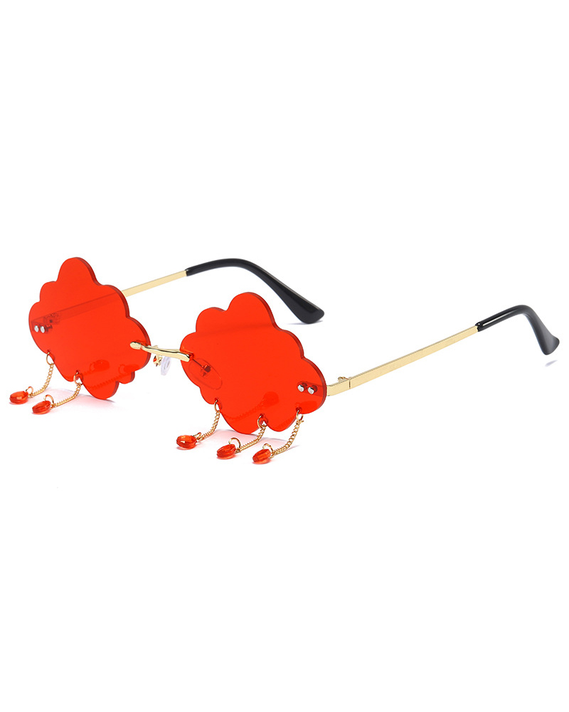 

1Pair Chain Decor Cloud Shaped Rimless Fashion Sunglasses, Red