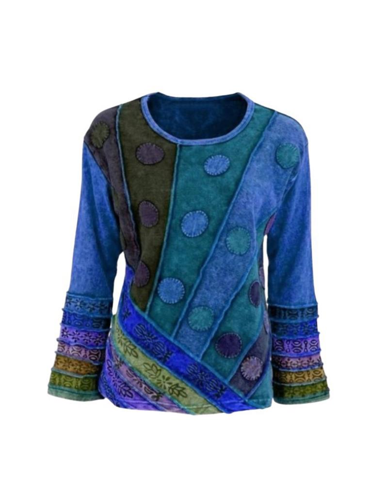 

Abstract Print Bell Sleeve Blouse, Blue