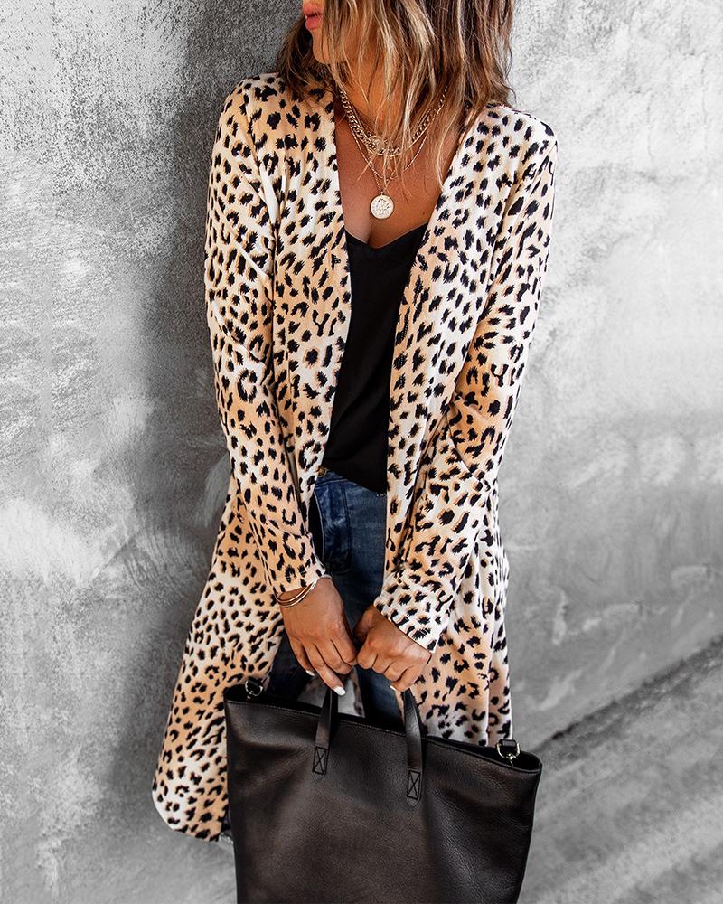 

Cheetah Print Long Sleeve Cardigan, Leopard