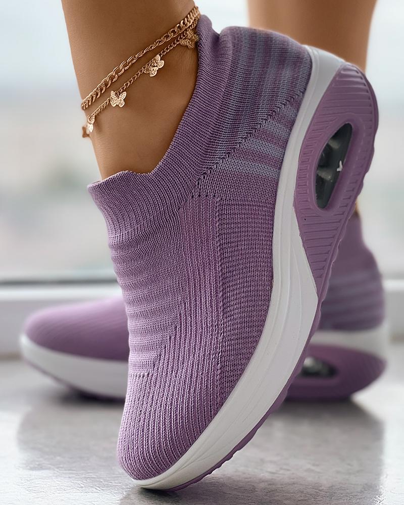 

Striped Slip On Knit Sneakers, Purple