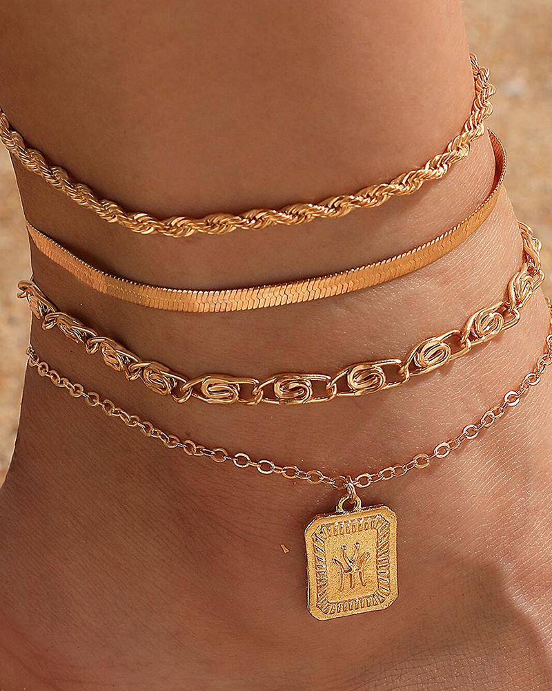 

Coin Pattern Pendant Chain Anklet, Gold
