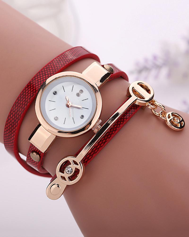 

Minimalism Rhinestone Quartz Watch & Bracelet Set, Red