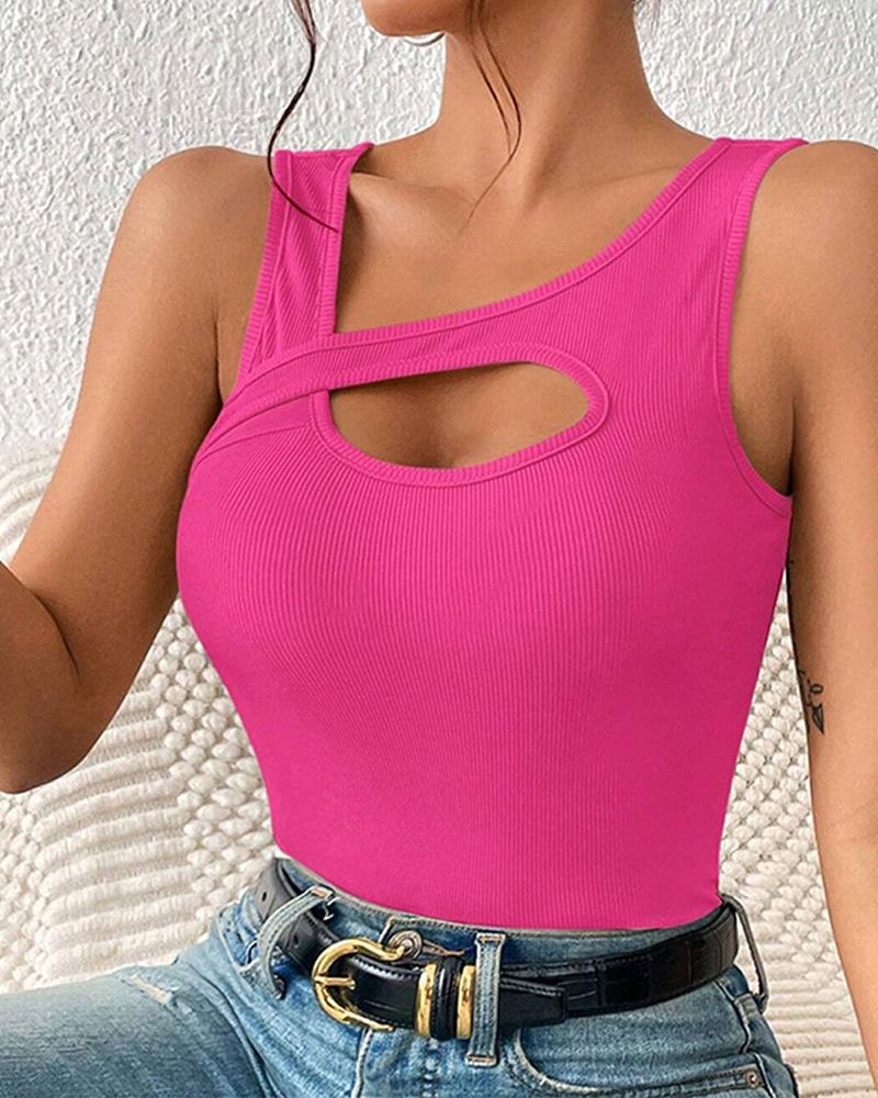 

Asymmetrical Neck Cutout Tank Top, Hot pink