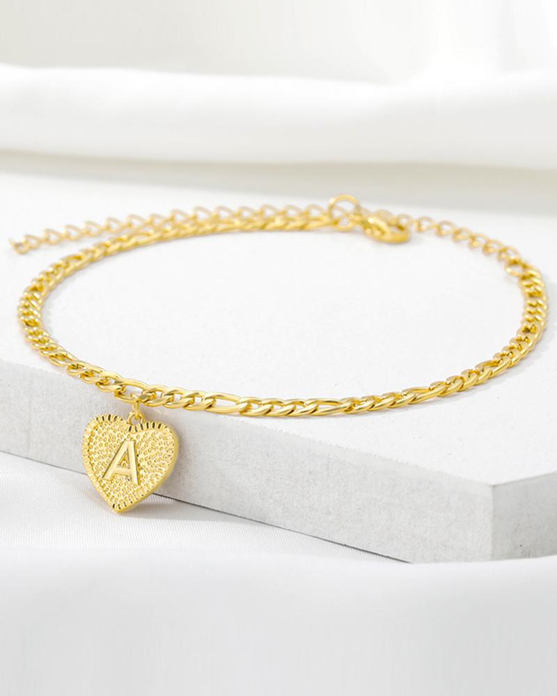 

1pc Heart Shaped Letter Embossed Chain Anklet, Style1