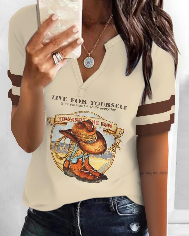 

Live For Yourself Print T-shirt Western Country Music Graphic Tee, Khaki