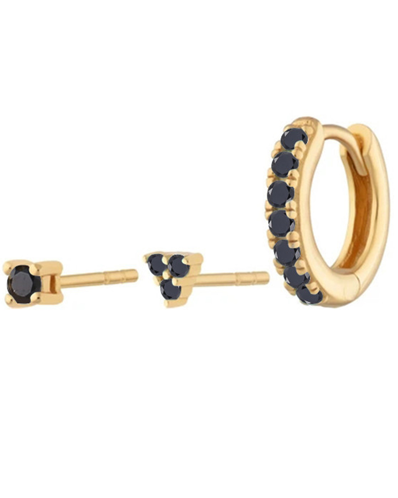 

3pcs Minimalist Rhinestone Stud Earrings & Cartilage Clip Set, Black