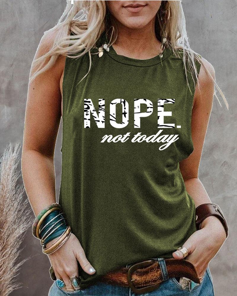 

Letter Print Casual Tank Top, Army green