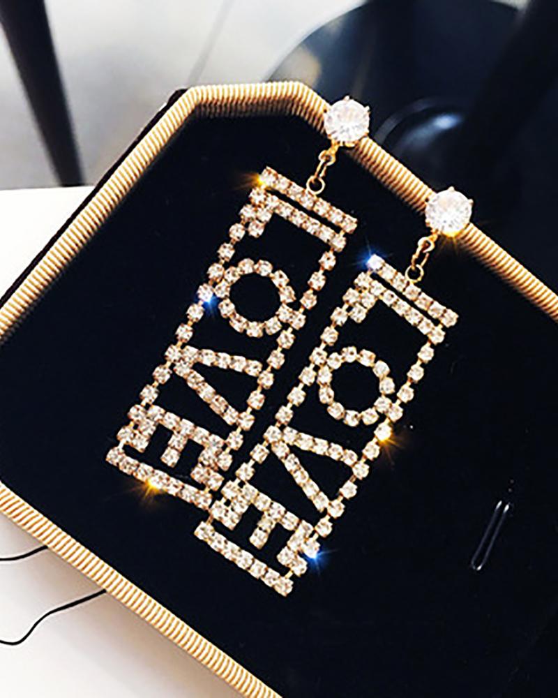 

1Pair Rhinestone Letter Pattern Drop Earrings, Style1