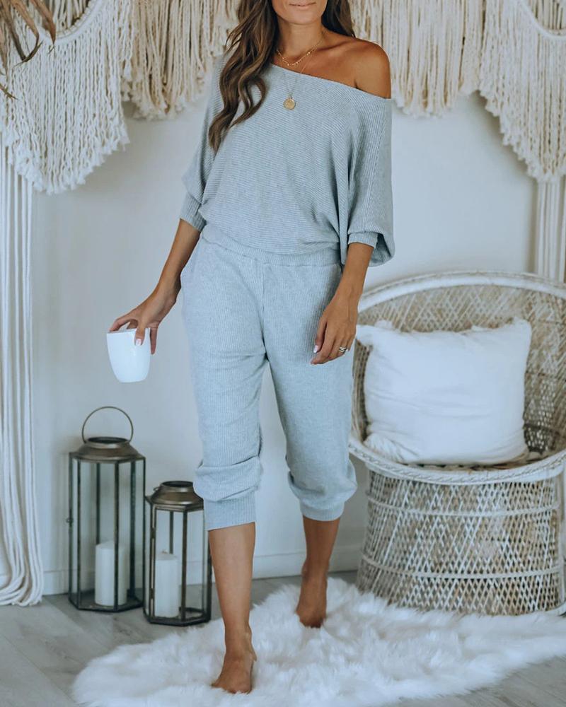 

Long Sleeve Pocket Design Solid Pajamas Set, Gray