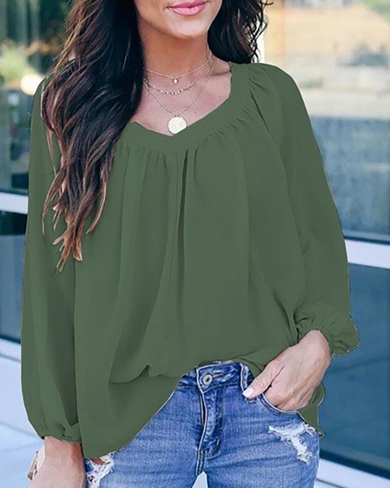 

Tied Back Long Sleeve Casual Top, Green