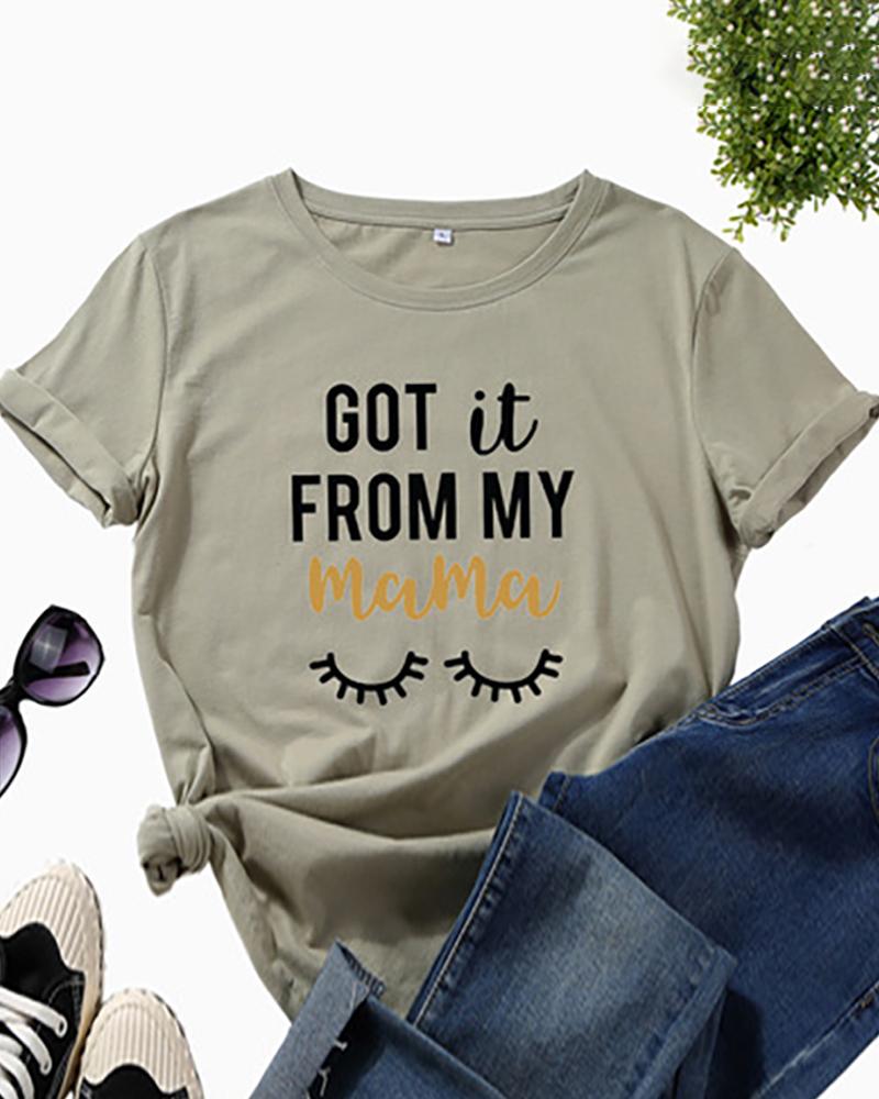 

Mother's Day Letter Graphic Print Round Neck T-Shirt, Green