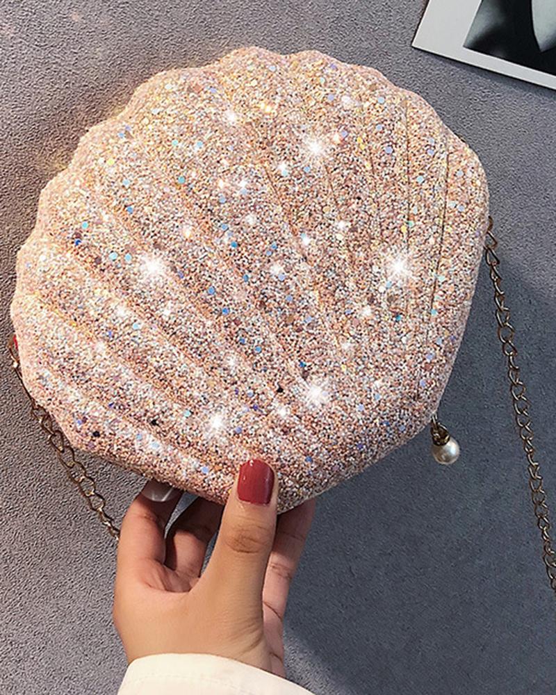 

Shell Shaped Glitter Crossbody Evening Bag, Pink
