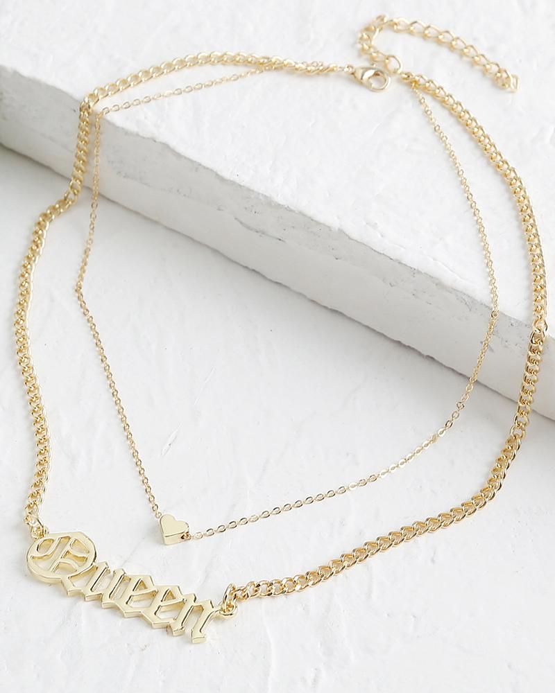 

1pc Mother's Day Layered Heart Letter Queen Pendant Necklace, Gold