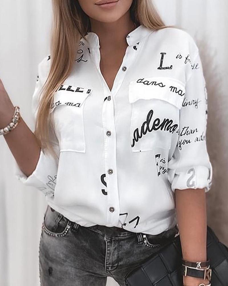 

Letter Print Button Design Casual Shirt, White