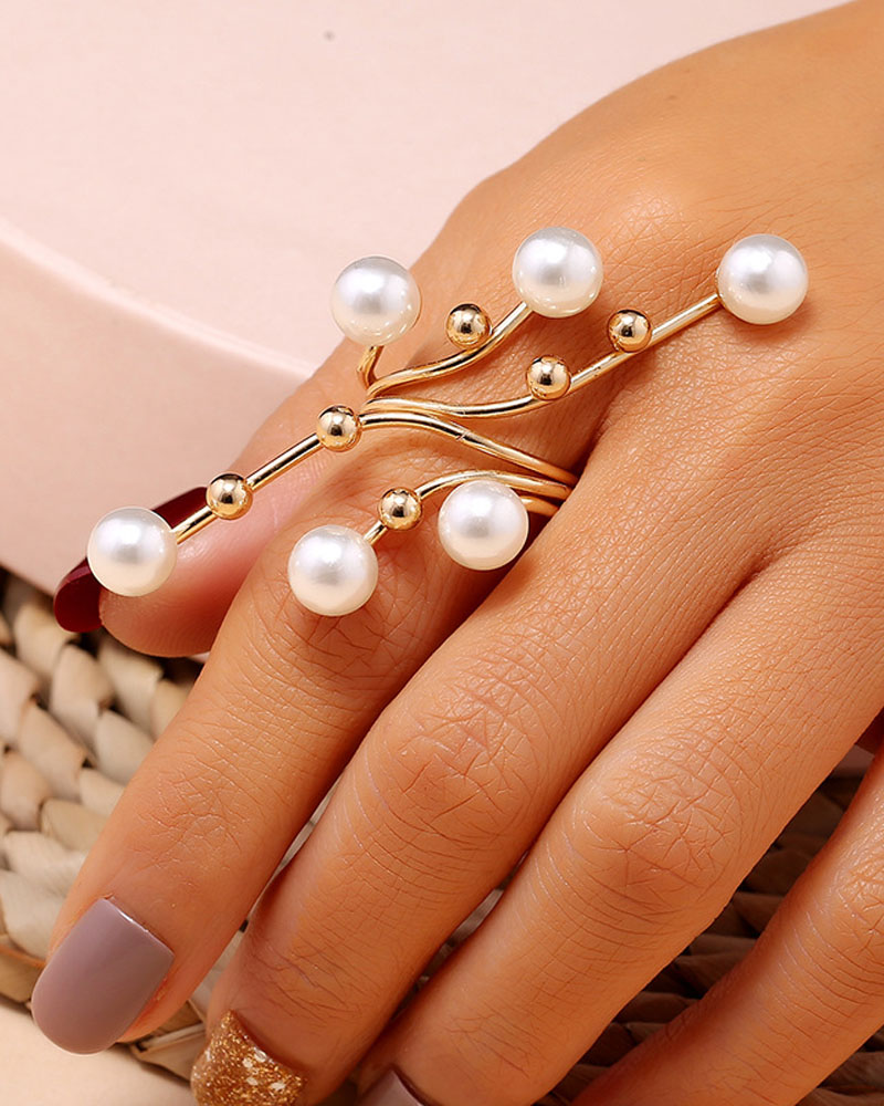 

1pc Pearls Metal Ball Decor Ring, Gold
