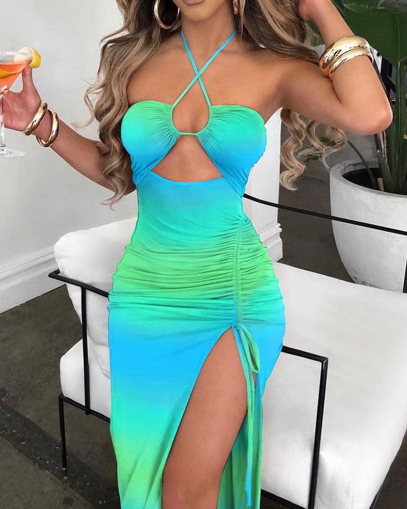 Zip Up Cutout Drawstring Detail Dress