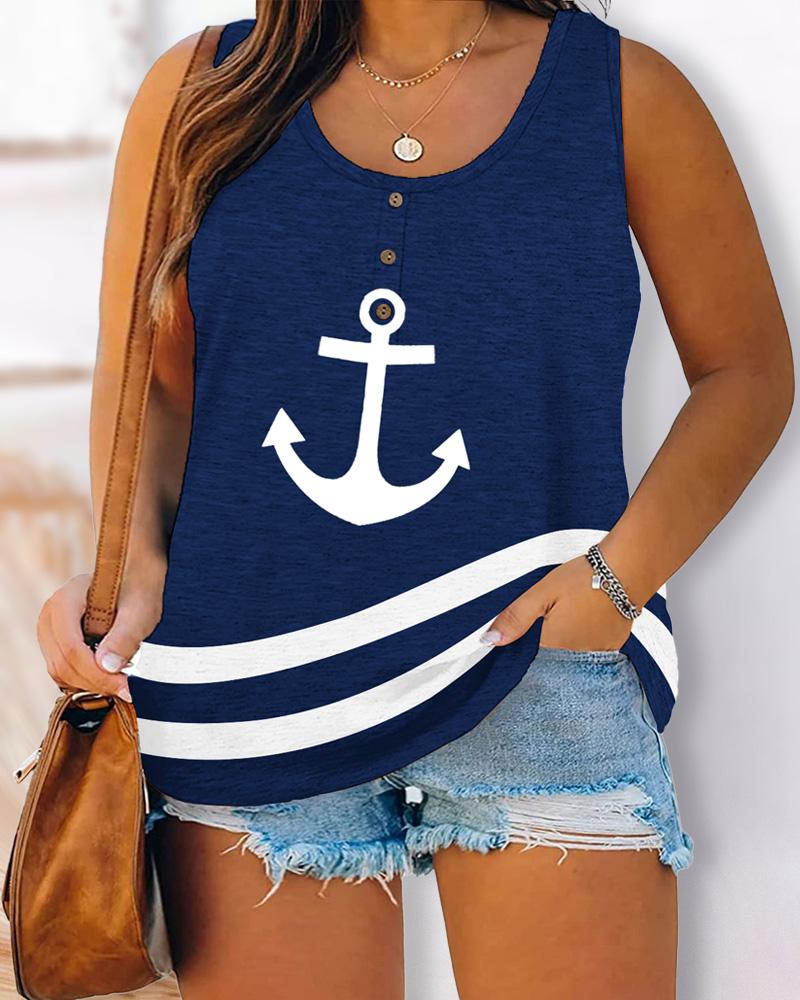 

Plus Size Anchor Print Sleeveless Top, Purplish blue