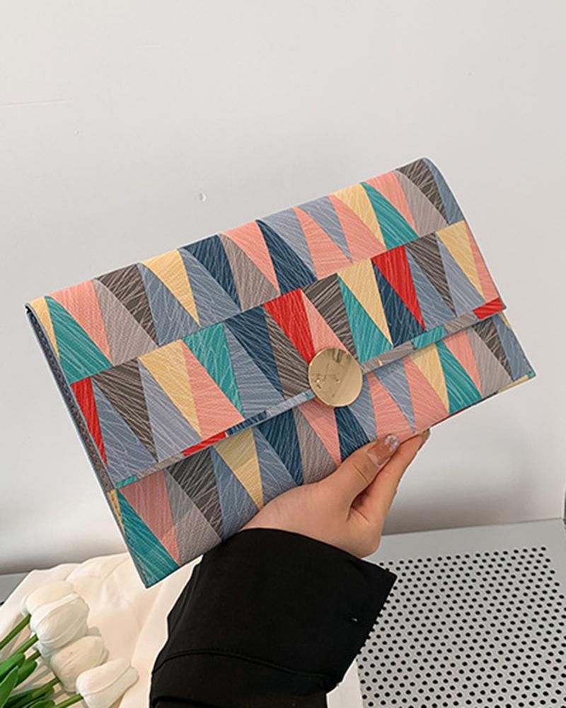 

Geometric Colorblock Magnet Envelop Clutch Bag, Blue
