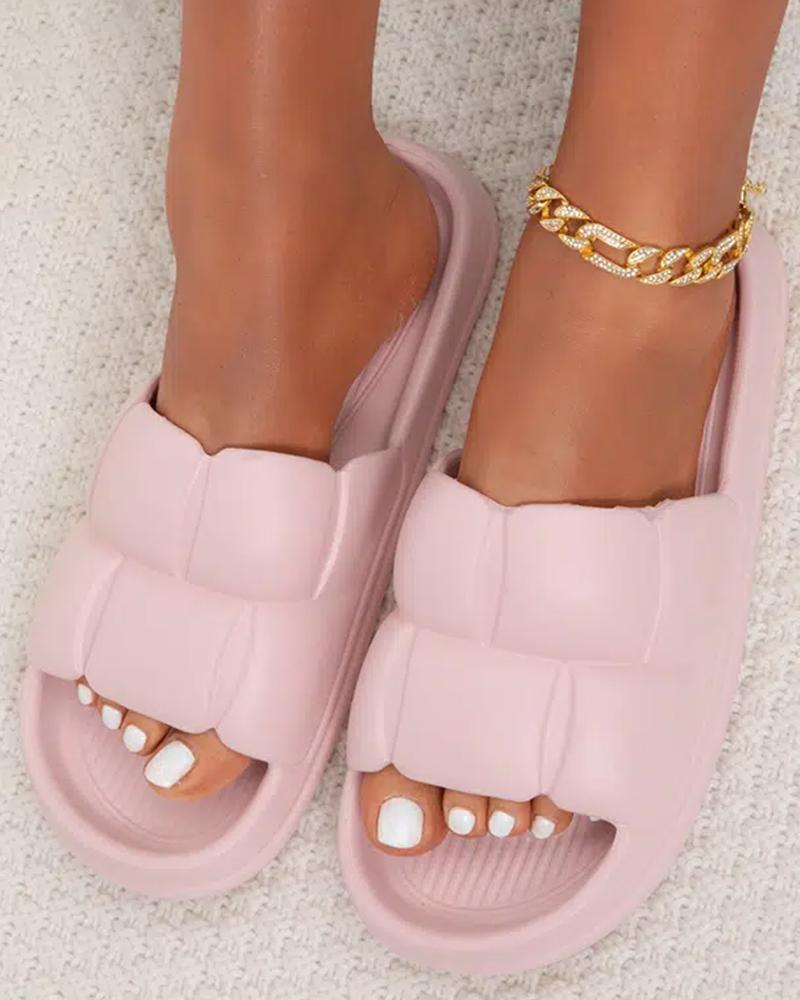 

Round Toe One Strap Soft Slippers, Pink