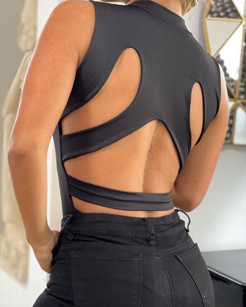 

Sleeveless Cutout Backless Skinny Bodysuit, Black