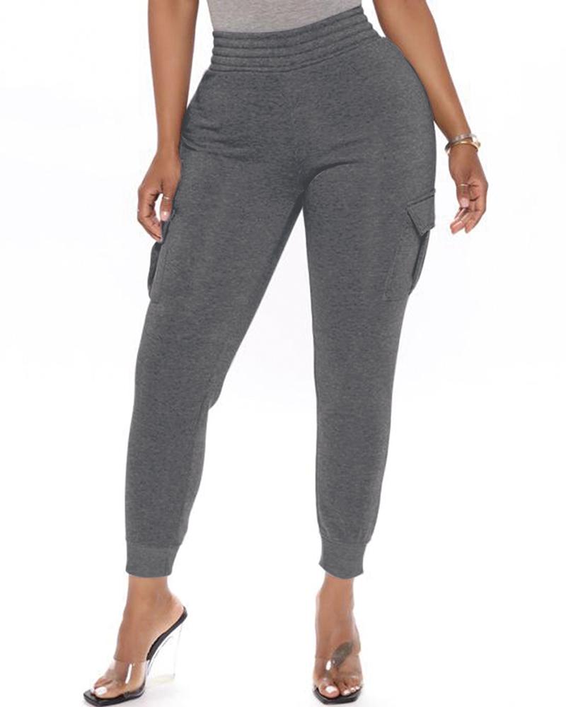 

High Waist Pocket Design Pants, Dark grey