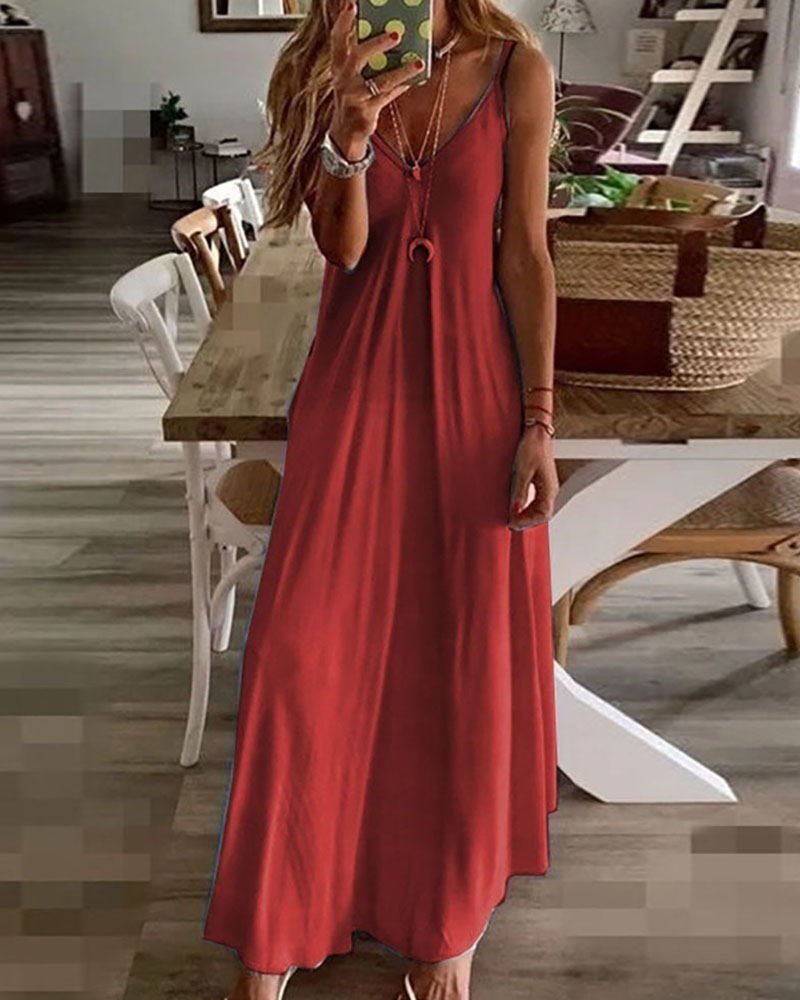 

Ombre Colorblock V-Neck Casual Maxi Dress, Wine red