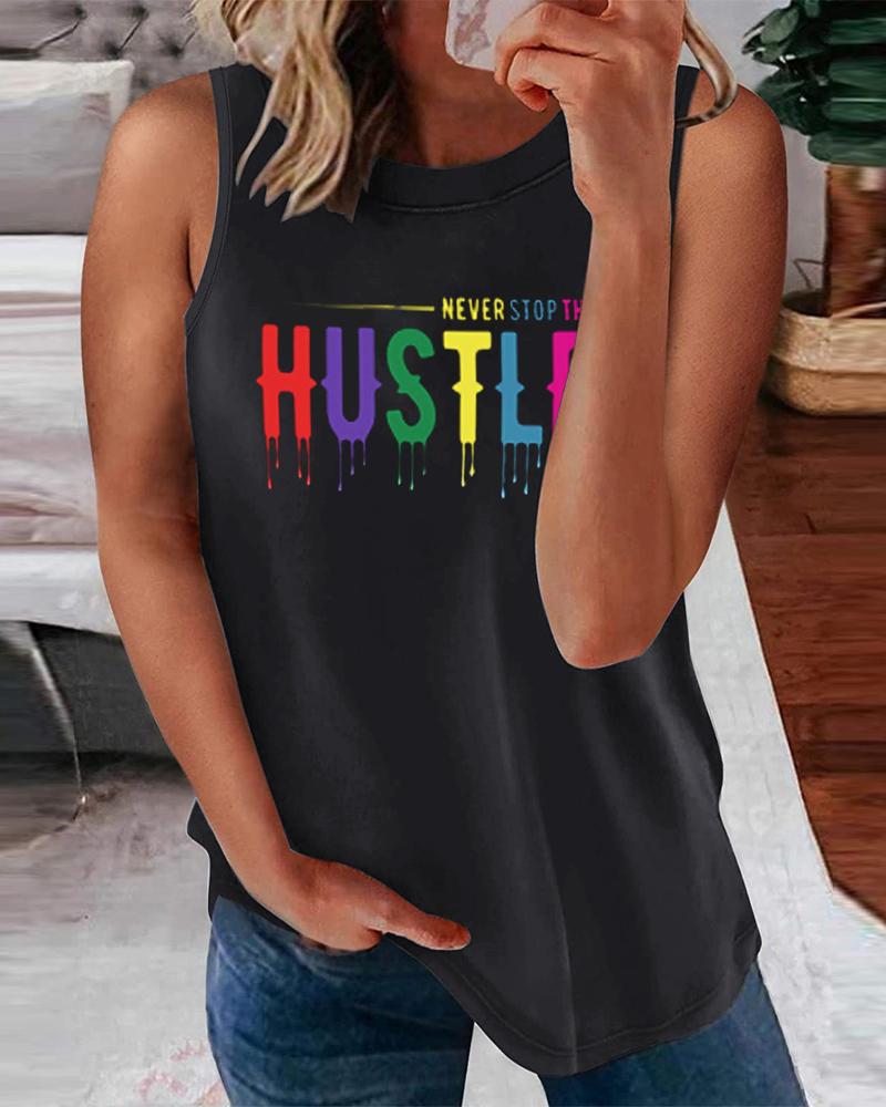 

Colorful Letter Print Casual Tank Top, Black