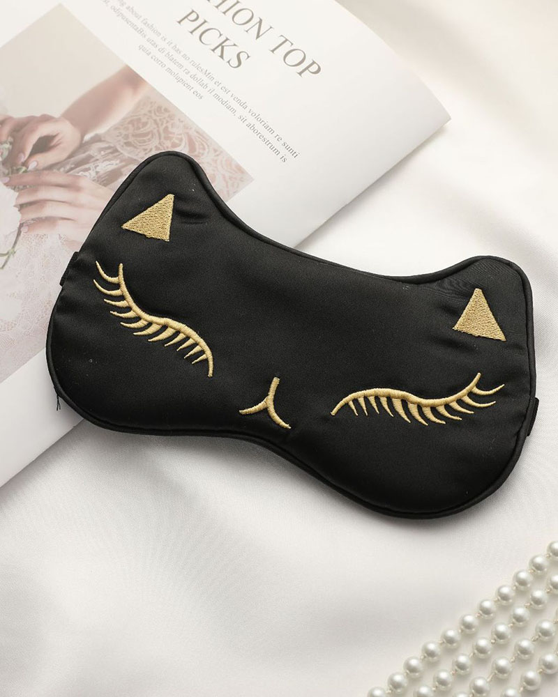 

Cat Embroidery Silk Sleep Mask Eye Sleep Shade Cover, Black